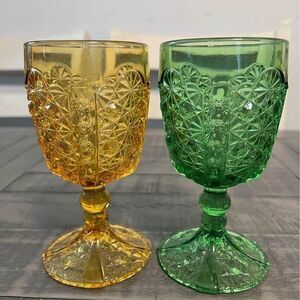 Daisy and Button Pattern Water Goblets by L.G. Wright